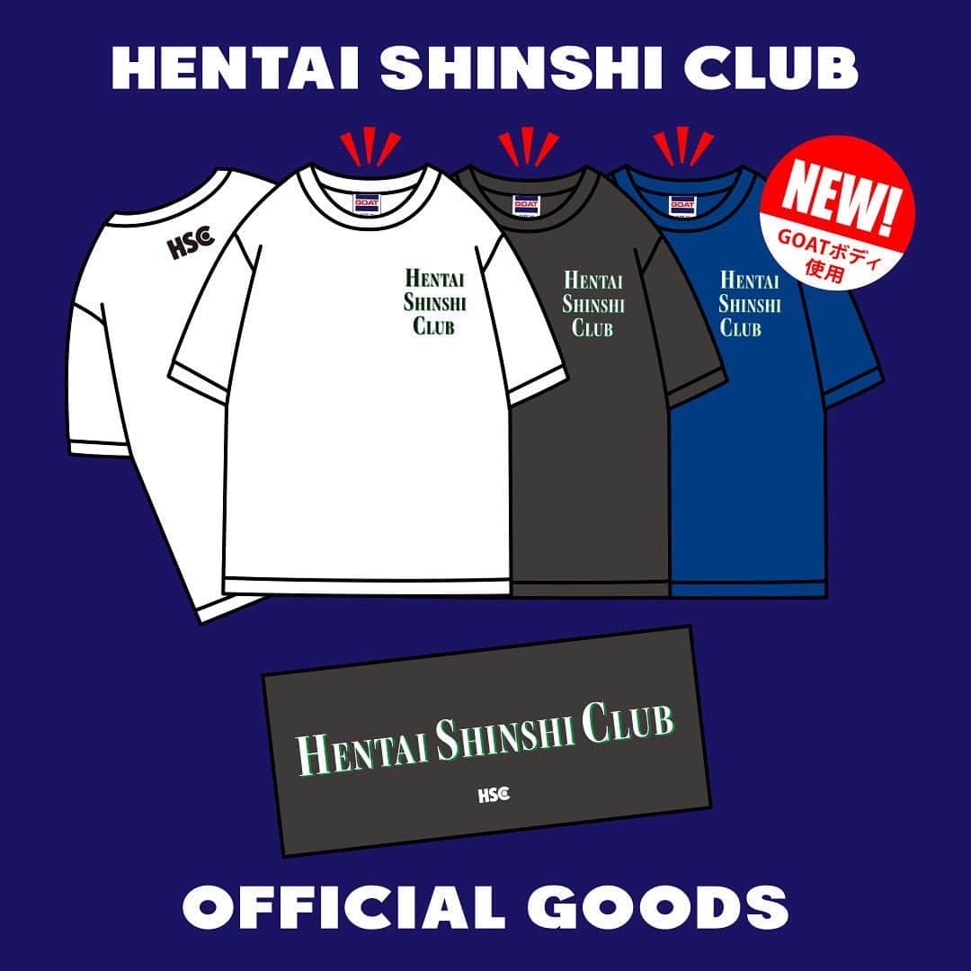変態紳士クラブのインスタグラム：「#変態紳士クラブ 新グッズ公開!!🆕  明日 8/11(木・祝)の「ROCK IN JAPAN FES. 2022」より、出演させて頂く夏フェスの会場で、新グッズ「HSC Logo T-Shirts」(GOATボディ使用)と「FACE TOWEL 2022」を販売します。 是非、グッズ売場にお立ち寄り下さい♫ ※数に限りがあります。」