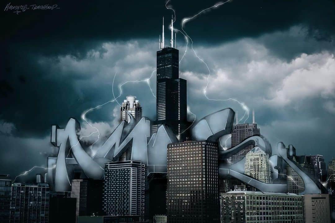 trashのインスタグラム：「@amuse.126 used one of my cityscape images of Chicago as inspiration for his latest piece on his ‘Let’s Create’ video series. 🔥 Check out the video on his page to see how he made it. 👀」