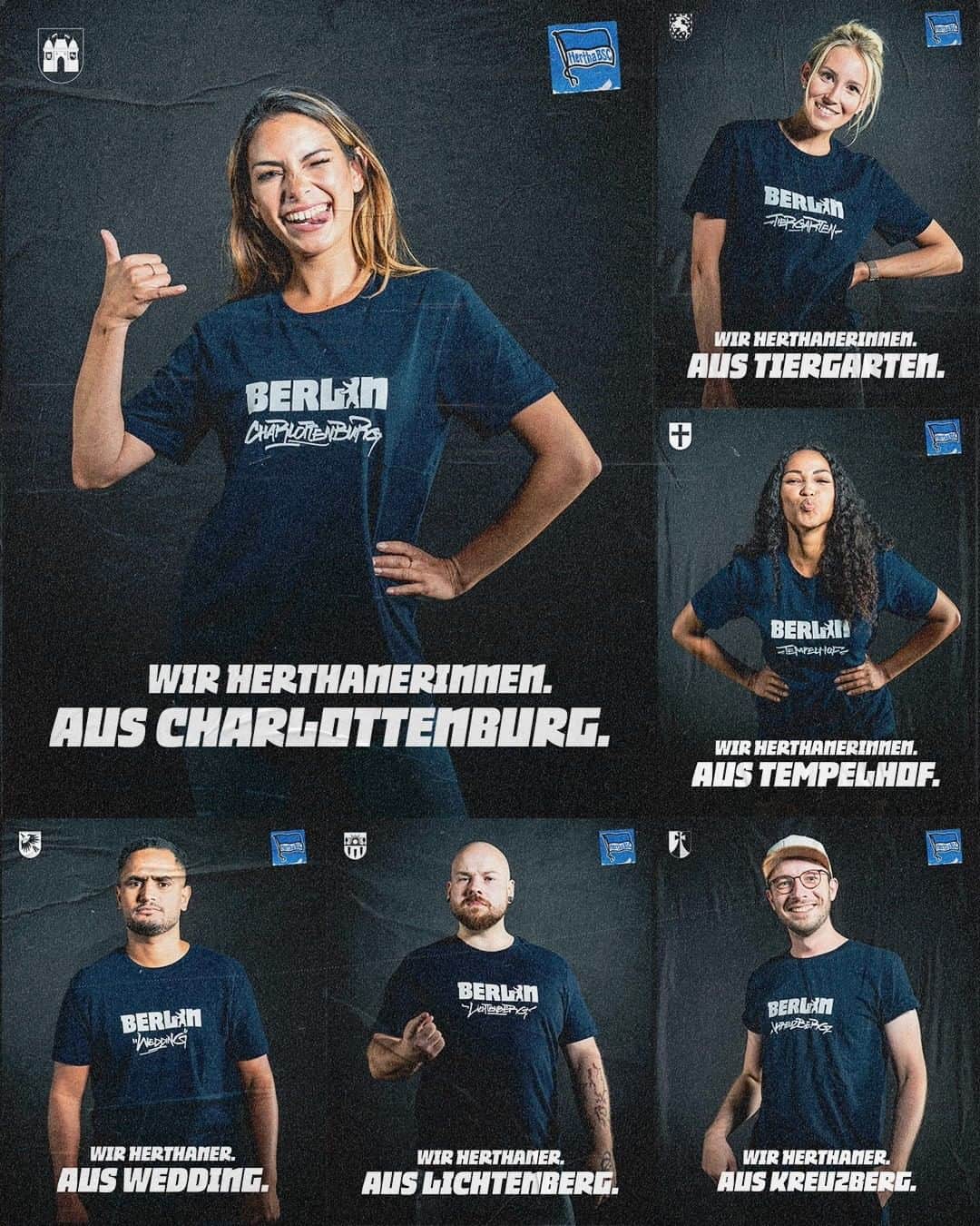 ヘルタ・ベルリンのインスタグラム：「🎶 Von Spandau bis nach Hellersdorf, vom Wedding bis Neukölln! 🎶 Dein Kiez, dein Shirt. 💙   Zeig jedem, wo du herkommst – mit unseren neuen Bezirks-Shirts! 🤩 Ab sofort erhältlich.  . . #GemeinsamHertha #HaHoHe #HerthaBSC」