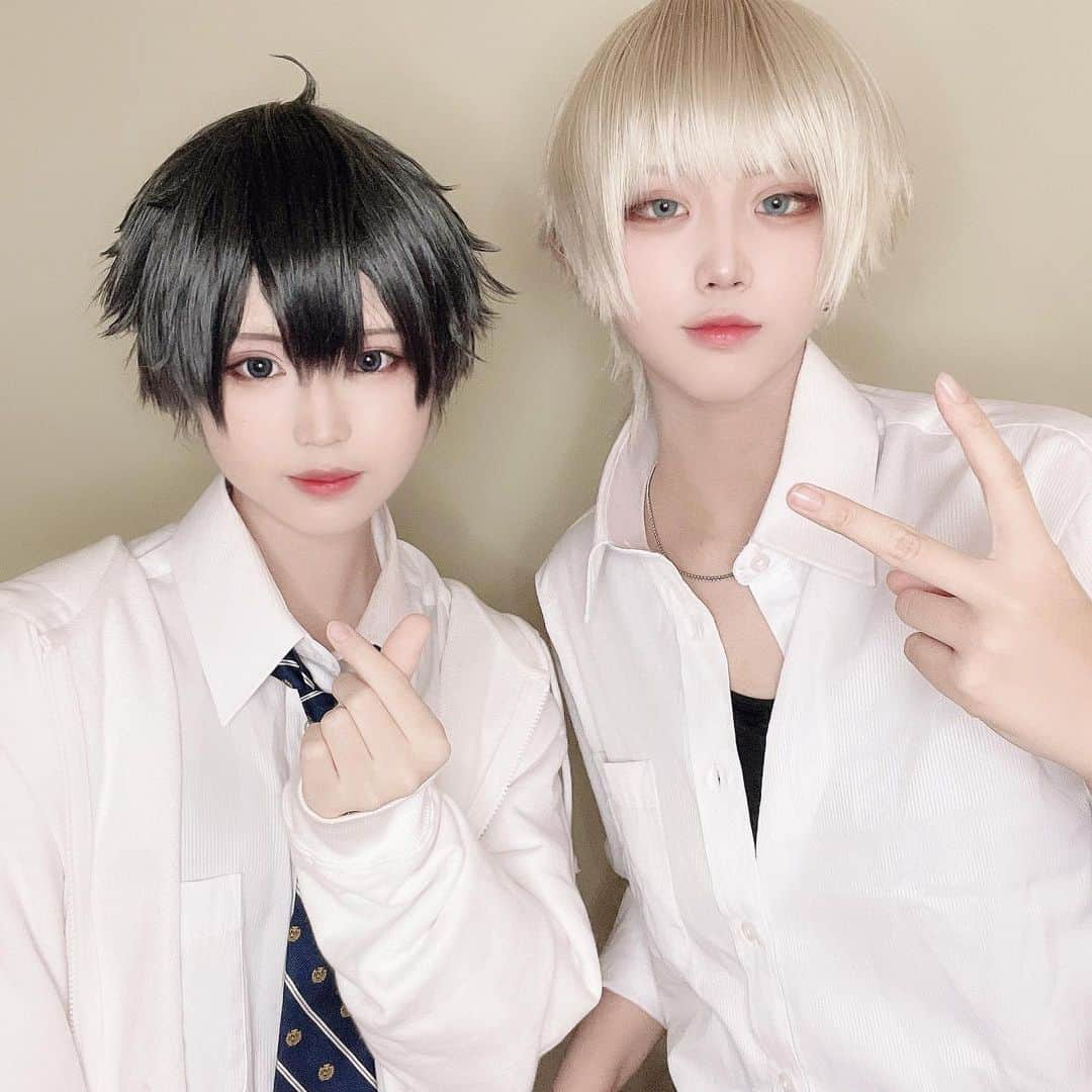 京夏のインスタグラム：「アオハル男子  先輩【樂羽】  四コマ漫画みたいになった😂💕   #コスプレ # Cosplay  #創作男子コスプレ  #併せ」