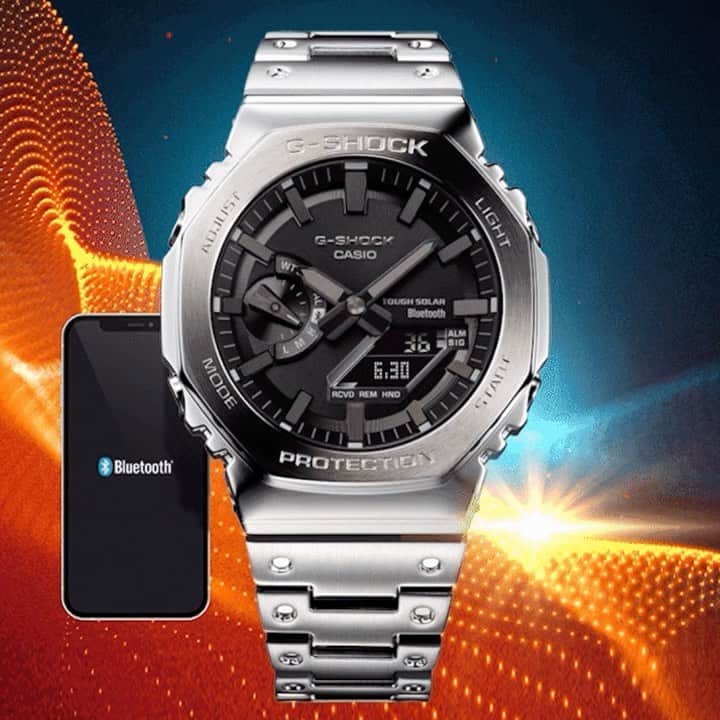 G-SHOCKのインスタグラム：「Go full metal with the GMB2100 Series. These metal-covered timepieces get new finishes with the addition of Bluetooth connectivity and Tough Solar technology. . . . #GSHOCK #GMB2100 #luxurywatches」