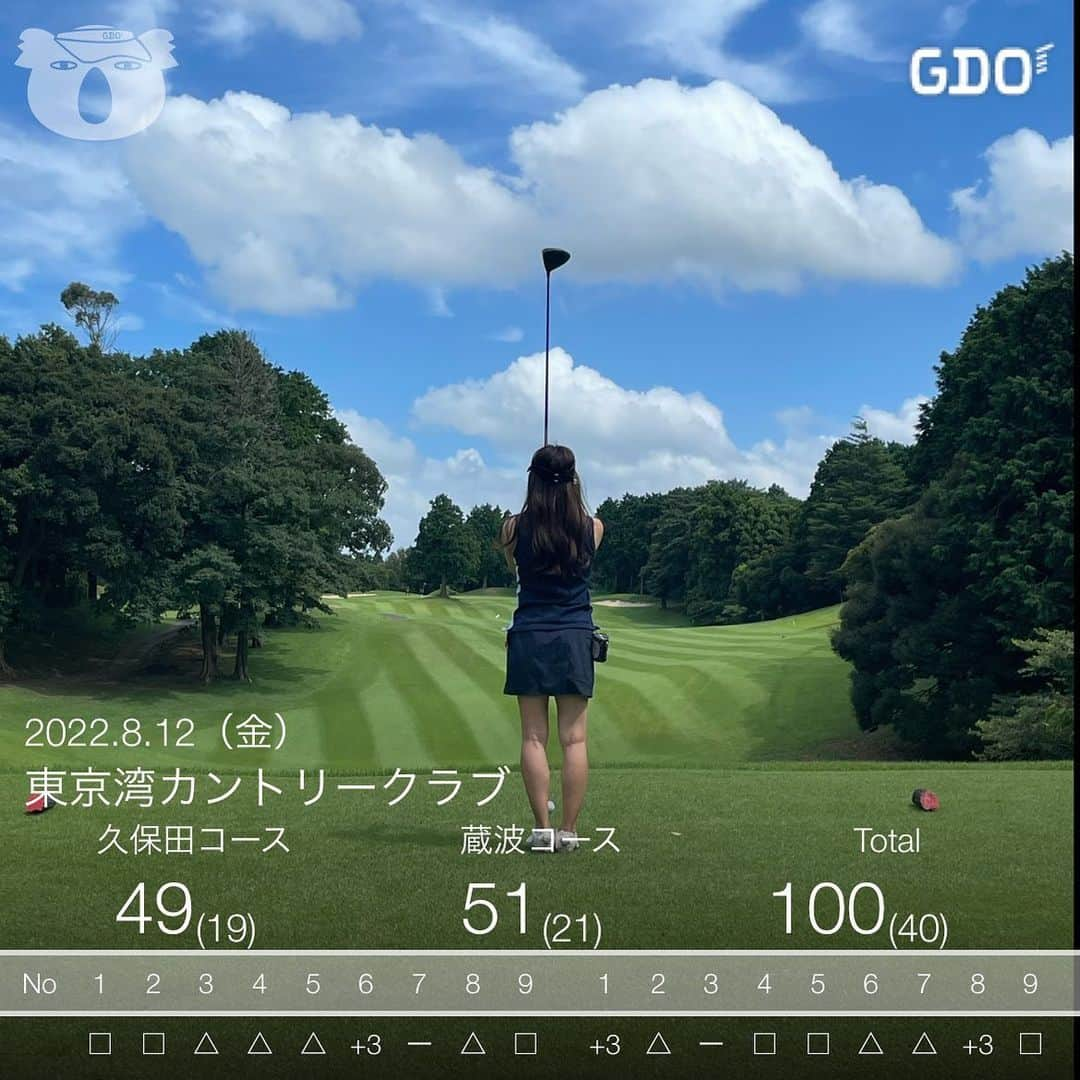 MOMOのインスタグラム：「昨日のスコア⛳️💓 どのホールも当たりはよかったのに飛びすぎてグリーンを超えてしまったり🥲 もったいないミスが多くて100。。 でもパーが2回取れて嬉しかった⛳️ ショートホールの方が苦手意識があるのでショートがまとまると嬉しい😍  父が「上手くなったね」と感心していて嬉しかったです🤣💓  今日は台風なのでお家でまったり😗⭐︎  #ゴルフ女子 #ゴルフ女子コーデ #ゴルフ女子と繋がりたい #神宮ゴルフ #打ちっぱなし #ゴルフ女子 #ゴルフウェア #ゴルフコーデ #ゴルフ好きな人と繋がりたい #ゴルフ好き #ゴルフ初心者  #ゴルフ男子と繋がりたい #ゴルフ場 #golf #golfwear #ゴルフコース #golfgirl #golfswing #골프 #golfstagram  #골프여자 #平日ゴルフ #平日ゴルファー #ゴルフうまくなりたい #ジェイリンドバーグ」