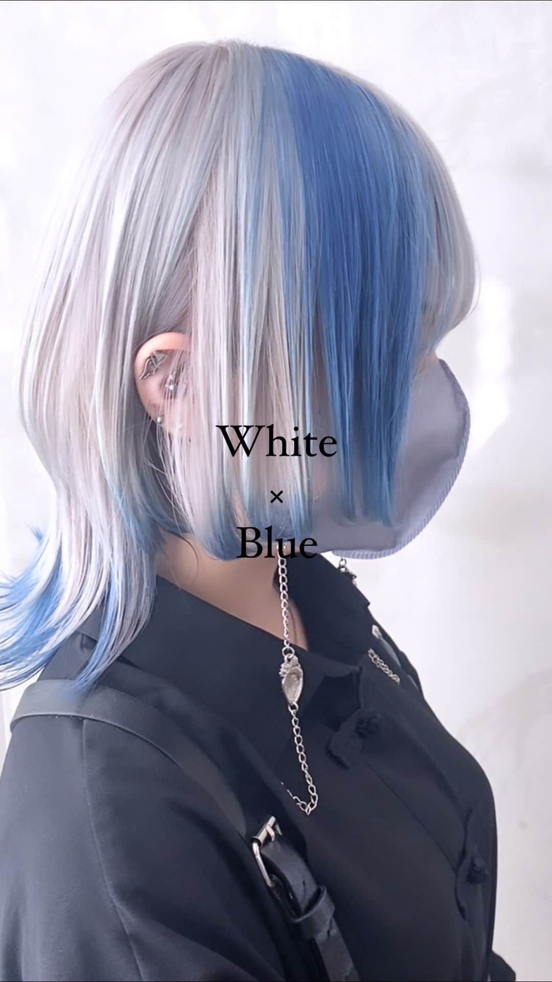 Yuki Uedaのインスタグラム：「White×Blue #ウルフカット  #ウルフボブ  #ハイトーンカラー  #デザインカラー」