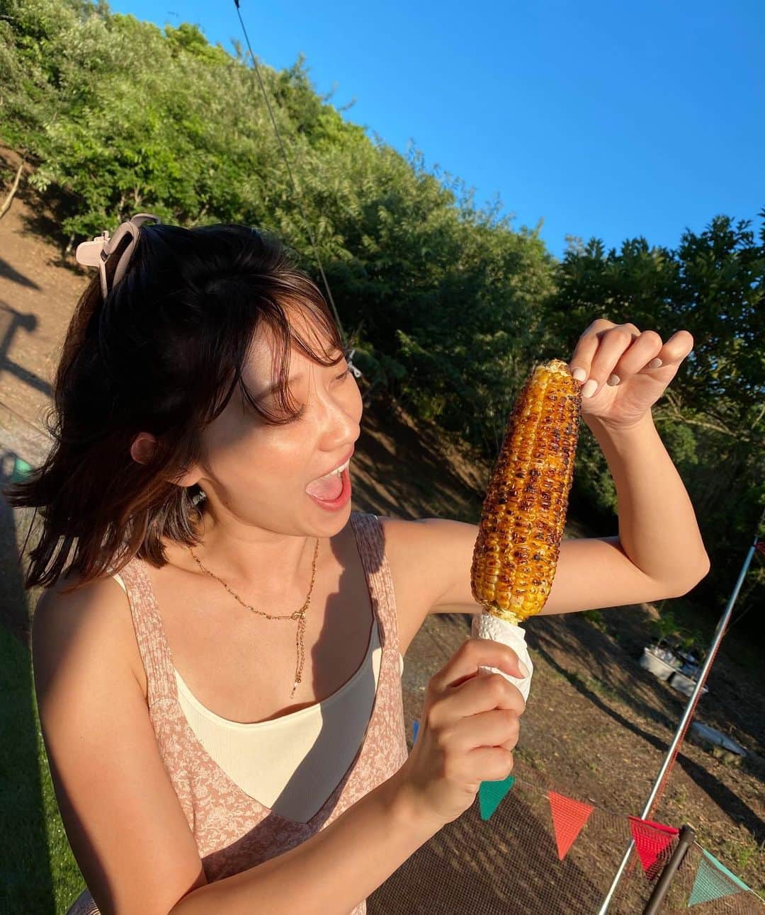 のインスタグラム：「夏休みは皆さんいかがお過ごしですか？🌽  #とうもろこし #夏休み #summer #原幹恵 #mikiehara」