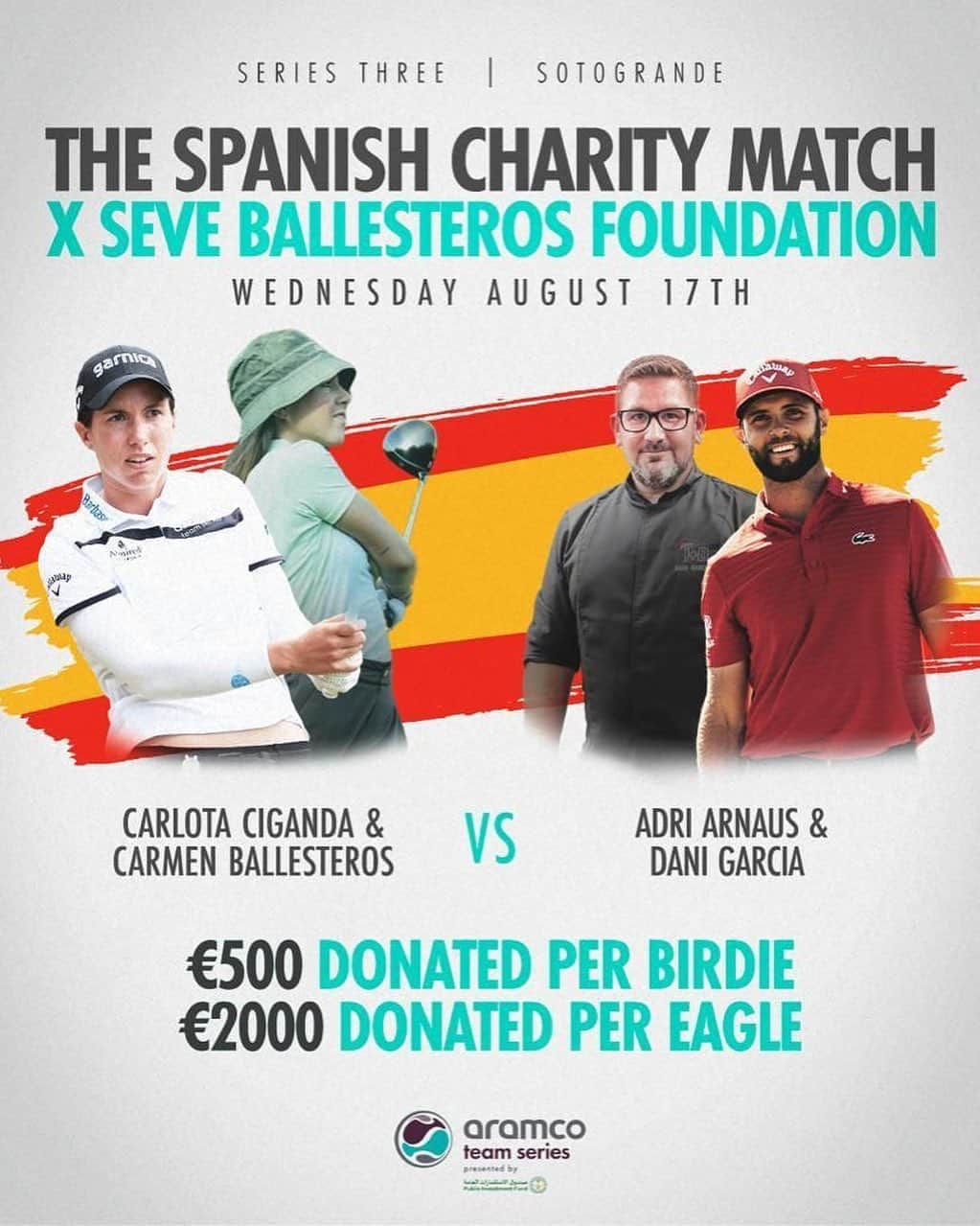 カルロタ・シガンダのインスタグラム：「Con muchas ganas de jugar este partido solidario en la Reserva Club para la fundación de @seveballesteros 🇪🇸💪  Really looking forward to this Match!! Time to do birdies & eagles at home ⛳️🙏」