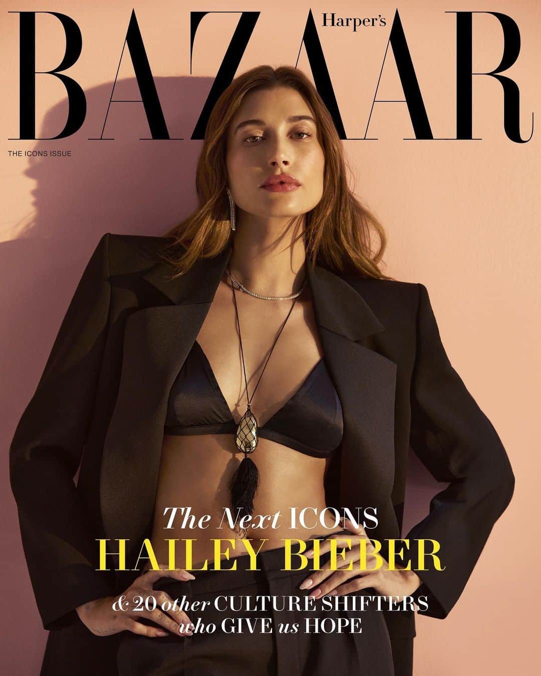 ハイレイ・ロード・ボールドウィンのインスタグラム：「@harpersbazaarus 🥹🥹💕 so grateful to be on this cover! shot by @johncedmonds styled by @samiranasr 🤍 hair @evaniefrausto makeup @raisaflowers nails @ginaedwards_ ✨ wearing @ysl @anthonyvaccarello and @tiffanyandco 🤍 story by @theprophetpizza 🤍」