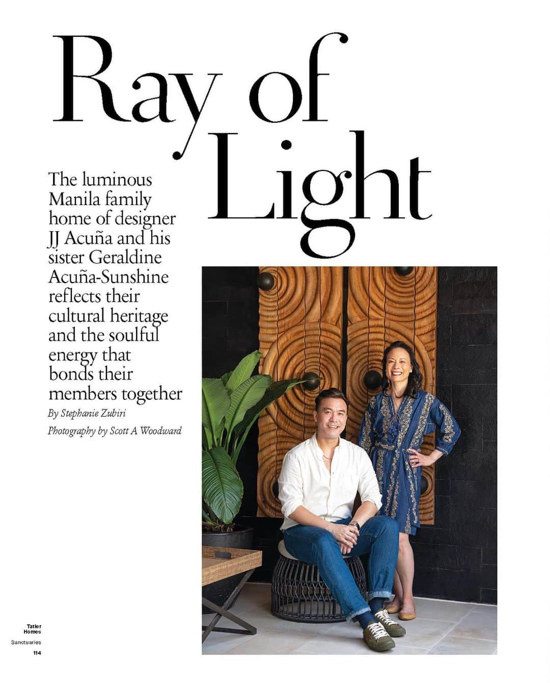 JJ.Acunaのインスタグラム：「Getting to work on the Carissa House project brought my sister, Geraldine, and I closer together. And I’m so grateful for this experience- and writer @stephaniezubiri really captured this rapport between me and my sibling in her story for @tatlerphilippines @tatlerhomes @tatlerasia   ——  "I'm grateful that he is my brother and because he can take energetic concepts and translate and manifest them into physical reality. It is such an art. He has the capacity to convey joy and expression. He is very gifted." For this family, it is evident that home truly is where the heart is and in this case the home is where the pulse reverberates and continues to give life to the ties that bind them.  “This home is the intersection of everybody when we're together" declares Acuña with a smile. His sister follows without missing a beat. "But it is a modern expression of who we are now. And we are big believers of evolving, you cannot stay static since this home is an extension of us, it will continue to grow as well.”  Link in Bio  #jjacunabespokestudio #residentialarchitecture #manila #residentialdesign #interiordesign #tatlerhomes #homedecor #homestyle」