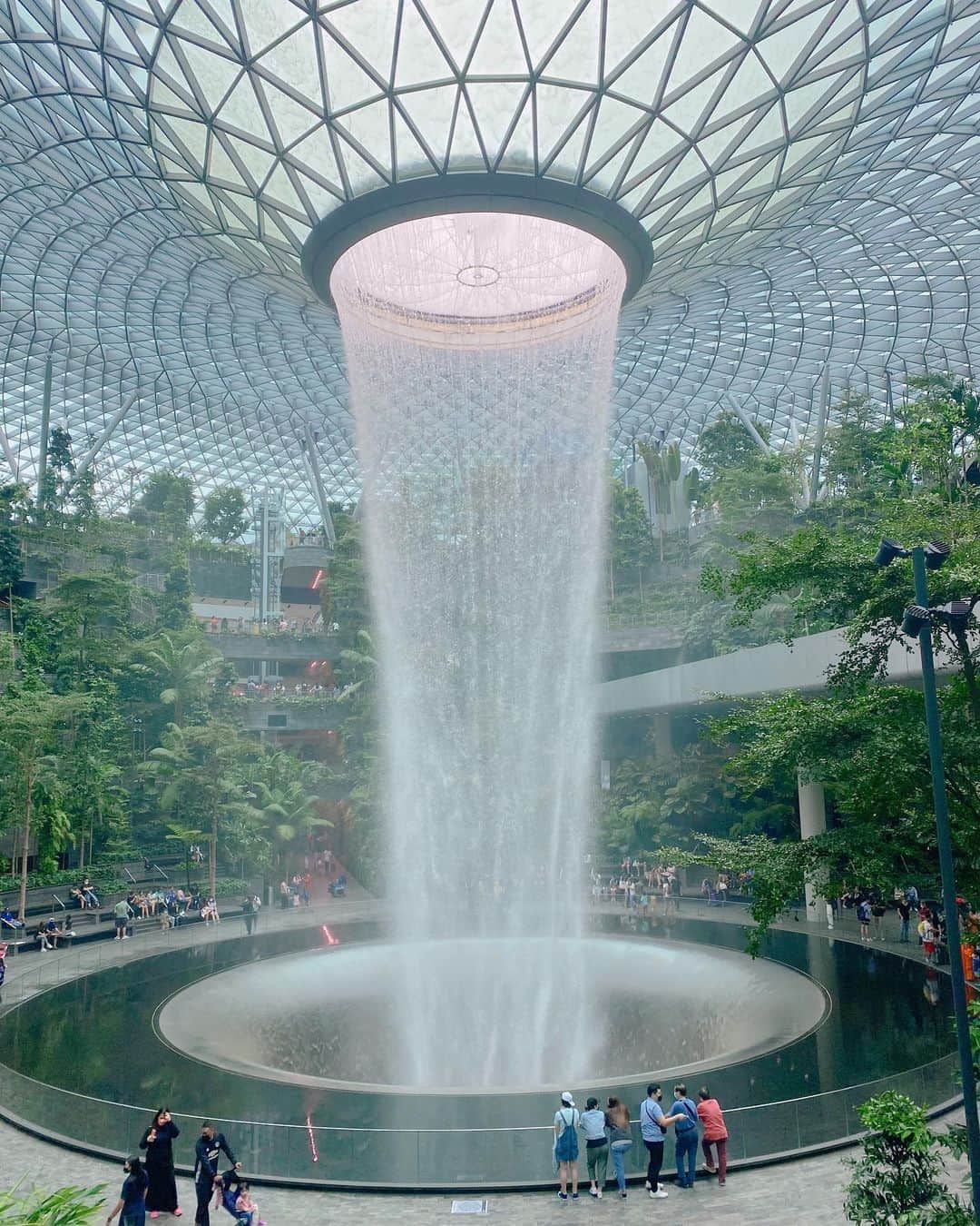 のインスタグラム：「🎐💙🌴  チャンギ国際空港のJewelへ！  こちらの滝が有名ですが、 ショッピングモールやレストラン フードコートも充実していましたよ✨  室内にある滝なのに 自然の中に足を踏み入れたような いい空気を感じました　笑 でも日本の涼やかな滝には敵わないな〜と。 そういえば移住してから 登山だったり、 大自然の中に身を置くことを していないので 心が大自然を求めている。。。🐢🌳💚  #シンガポール #移住生活 #Singapore #jewel」
