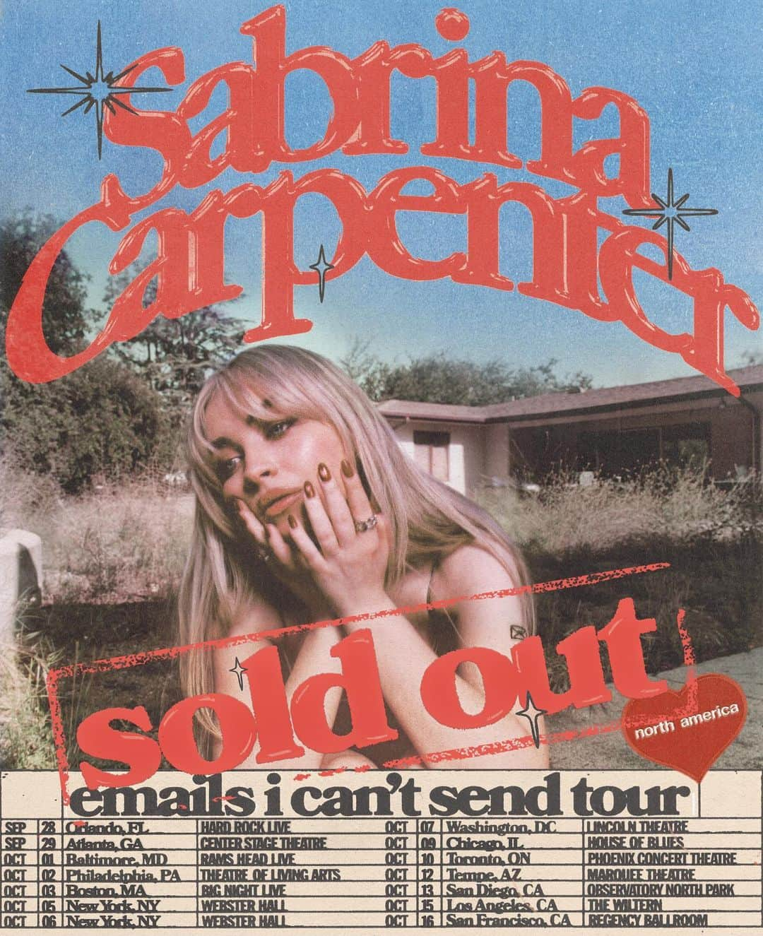 サブリナ・カーペンターさんのインスタグラム写真 - (サブリナ・カーペンターInstagram)「u sold out the whole emails i can’t send tour in less than a day !!!!!!   this is insane and i couldn’t be more grateful. i’ve pictured playing these songs live since the days i wrote them, so i promise to give you an indelible night where you can sing and dance and forget that he isn’t texting u back !! for everyone who couldn’t get tix for these shows, i promise more shows everywhere soon and i can’t wait to see u then :’)   also can’t wait to hear you all scream that you are homewreckers and sluts lol  bye I’m so excited see u on the road」8月21日 2時27分 - sabrinacarpenter