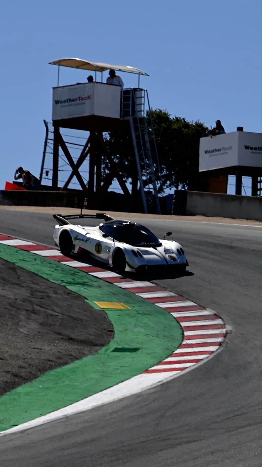 パガーニ・アウトモビリのインスタグラム：「The celebration of the ""Year of the R"". Yesterday the star was the latest member of the Pagani family: the #HuayraR.  The sculpted in performance hypercar made its US debut bewitching Laguna Seca, during the Rolex Monterey Motorsports Reunion. Enjoy its Pagani V12-R sound!  But this is just a taste...today we are again ready to hit the track!  #Pagani #MontereyCarWeek #LagunaSeca #Huayra」