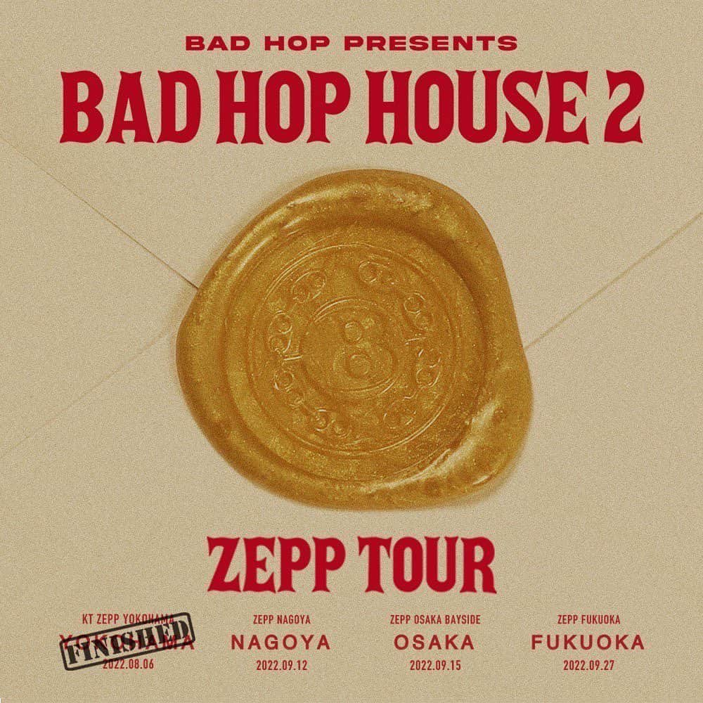 Barkのインスタグラム：「"BAD HOP HOUSE 2"  -Zepp Tour-  次は名古屋🔥 皆を俺等の家に招待するよ🏠🍻  9/12(月) Zepp Nagoya 9/15(木) Zepp Osaka Bayside 9/27(火) Zepp Fukuoka」