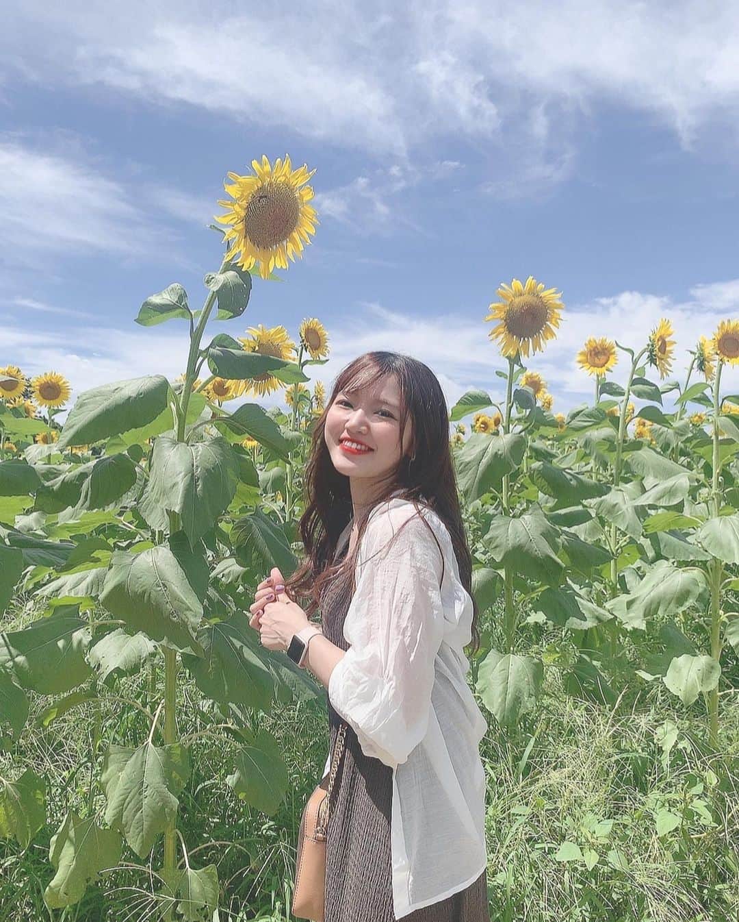 Riicoのインスタグラム：「🌻❤️‍🔥 ・ 2022.8.11 ・ 今年も、だいすきなひまわりに 逢いに行ってきたよおお🌻❤️‍🔥 珍しく晴天に恵まれた!!☀️ めちゃくちゃ暑かったけど ひまわりに元気もらったし🌻🥰 大自然にもいっぱい癒されて 最高だったぁ🌳💚 リフレッシュ🧏🏻‍♀️❤️‍🔥 ・ #ひまわり畑  #向日葵  #夏の思い出 #立川昭和記念公園」
