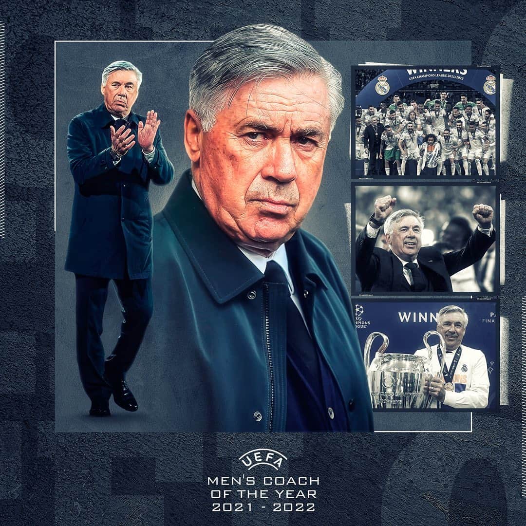 カルロ・アンチェロッティのインスタグラム：「Hello everyone! It’s wonderful to be here in Istanbul on this special occasion. I would like to thank UEFA for this prestigious award. It has been an incredible season, we were able to create fantastic chemistry between the team and our fans in our stadium.   I would like to thank my fantastic players. My amazing club and all the people who work with me in Valdebebas who without them this would not have happened.  My fantastic president who gave me the opportunity to return to Madrid, and lastly my beautiful family: my wife, Mariann who gives me the space to do my job… Davide my assistant coach... Ángela Katia, Chloe, Conchita, Mino, Alessandro, Andrea, Aurora, Ana, Leonardo, and Lucas.」