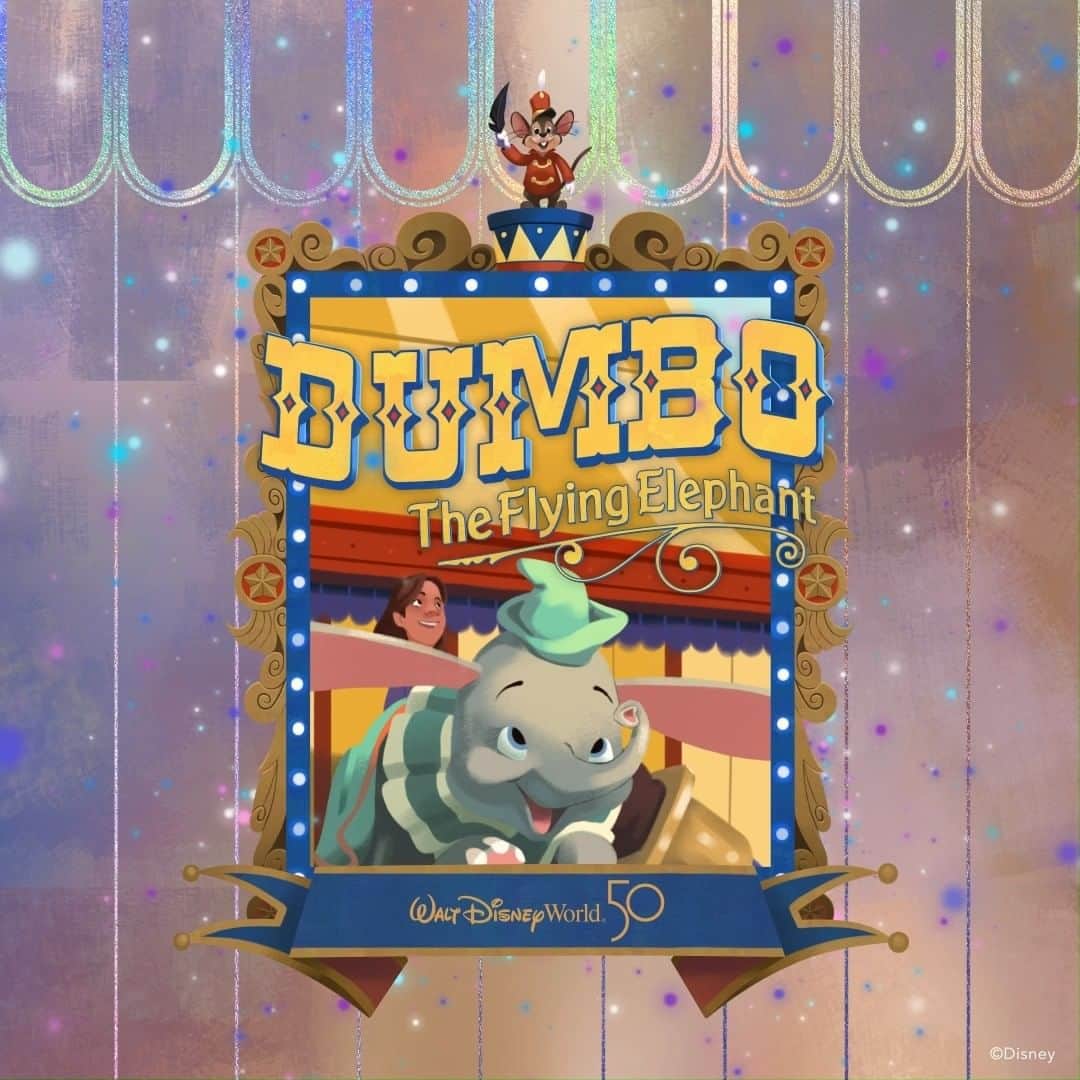 Walt Disney Worldのインスタグラム：「Don’t just fly — soar on this classic attraction. Dumbo is sure to dazzle during the 50th Anniversary celebration. Drop a 🐘 if you’re ready to spread your wings! #DisneyWorld50」