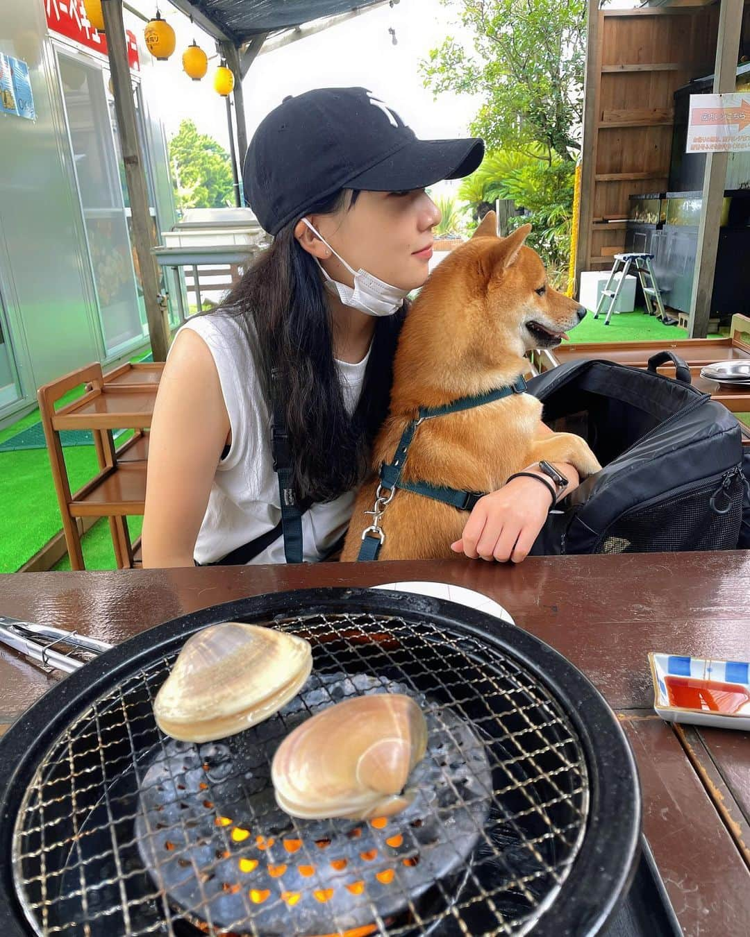 ゆきのしんのインスタグラム：「はまぐりと犬と私。 お父さんのお墓参りもできて、良き誕生日&休日になりました☺️ #九十九里浜  #柴犬  #豆柴  #まめしば  #パピー」