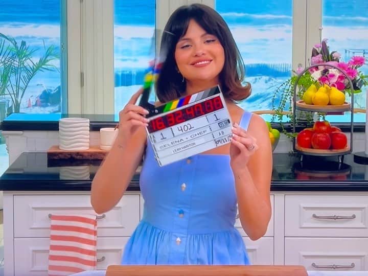 のインスタグラム：「Gorgeous #selenagomez in our ice cream button Laura dress for the new @selenapluschef🍦Styled by @kateyoung」