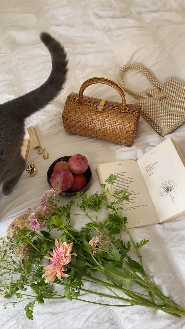 中世古麻衣のインスタグラム：「Summer days 👋🏼🫧🍋🍃  この夏お気に入りだった @snidelbeauty のリップとvintageのバッグたち プラムちゃんとプラム」