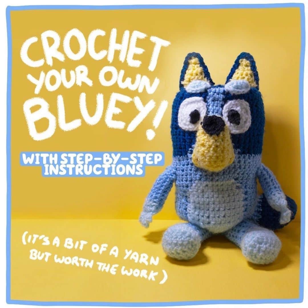 のインスタグラム：「CROCHET YOUR VERY OWN BLUEY!  So one of the things I’ve been working on over the last few months has been a series patterns based on our fave little blue heeler BLUEY!  If you want to check it out, head over to bluey.tv and go to the MAKE tab and it’s right there!  Hope you’re all having a cute weekend!」