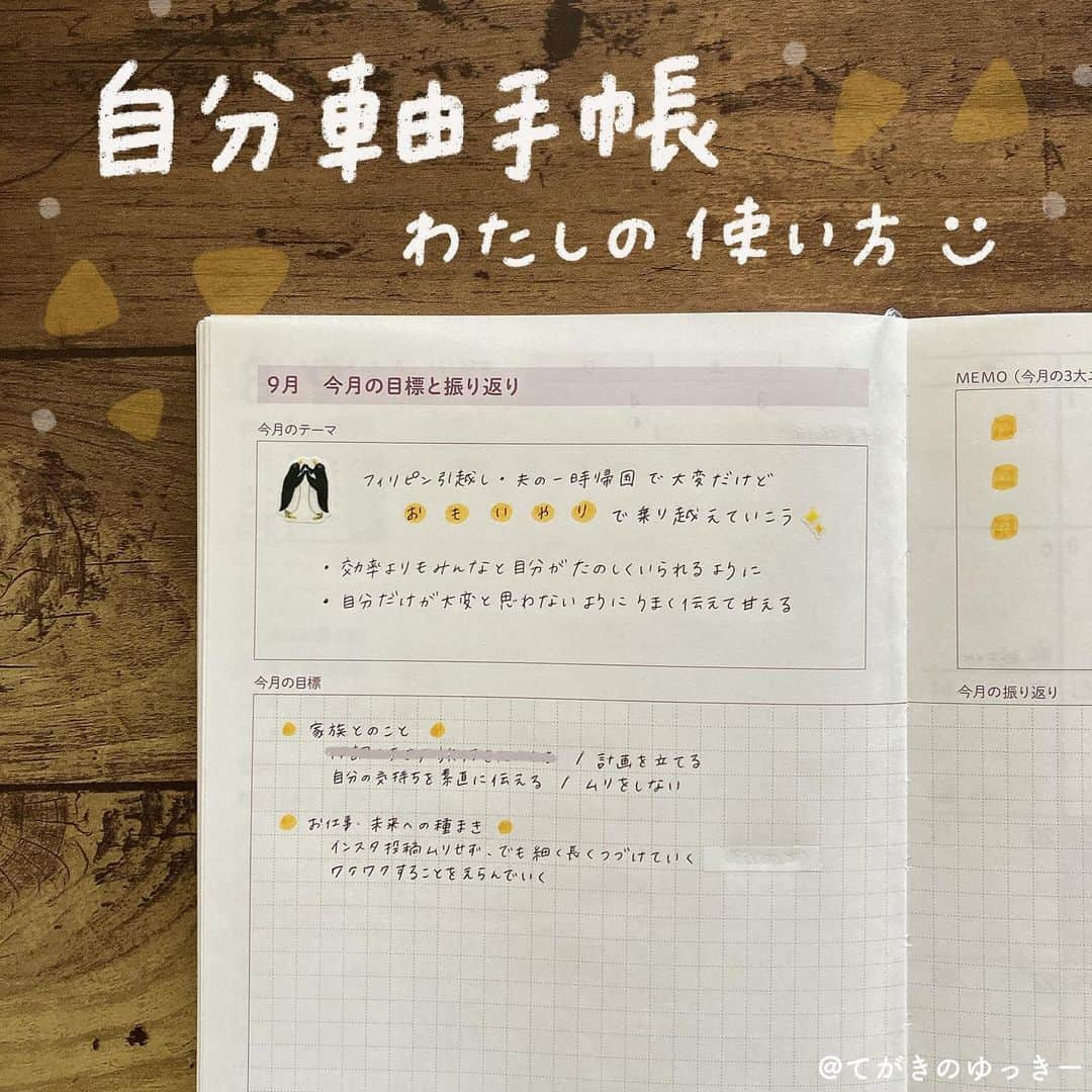 てがきのゆっきー のインスタグラム：「#自分軸手帳 @jibunjiku.planner  2022年版をいただいて使っています。 ⁡ 来年の手帳に悩まれてる方もいると思うので 自分軸手帳、わたしの使い方です🌿  ⁡ わたしは手帳を複数使いしているので 空白もあるけど、何より書きやすいので 開いて何か書きたくなる手帳です🤝 わたしの強い筆圧でも余裕！ ⁡ 書く時間はわたしは夜寝る前のみです。 1日を振り返って書いて、 次の日をどんなふうに過ごすかイメージしながら todoやスケジュールを書いていきます✍️ ⁡ スケジュールもライフログも 目標管理もなんでも詰め込んで 一冊にしぼりたい！という方にもおすすめです🌿 シンプルなのでデコりたい人にも💕 ⁡ ⁡#自分軸手帳2022 #手帳会議 #手帳会議2023 #手帳の中身 #手帳 #手帳タイム #手帳time #来年の手帳 #手書き文字 #手帳のある暮らし #手帳の書き方  ⁡ ⁡ ⁡」