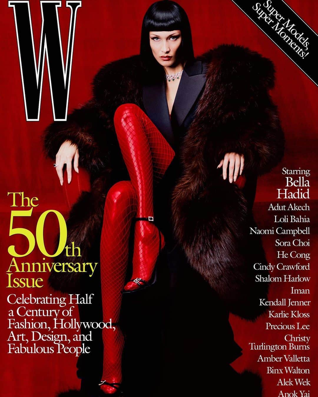 ベラ・ハディッドのインスタグラム：「Honored 2 grace @wmag 50th anniversary cover  50 years of Art  I Love you Raffy, Ibby, Sara, amazing @chiaolihsu & @eugenesouleiman & Michelle 🖤」