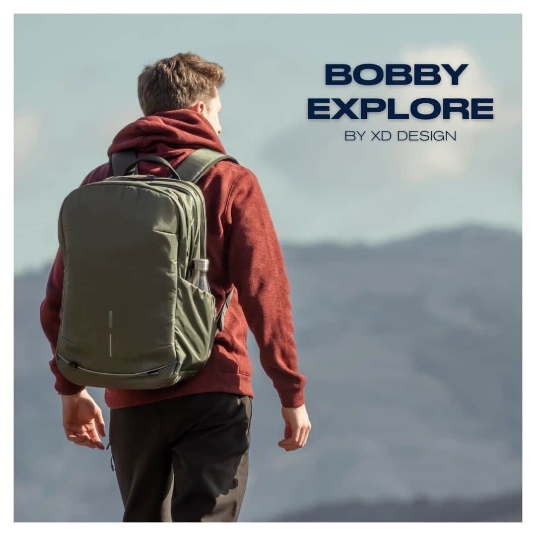 XD Designのインスタグラム：「Ready to Unplug and explore? ✌  With the Bobby Explore, you go from daily commuting to a weekend trip with the same backpack. Durable and weather-resistant, this backpack takes safety and comfort to a next level!  Anti-theft design Smart packing - Organization panel for professional items, clothes and personal belongings Extensible bottom pocket USB charging port Made from recycled materials」