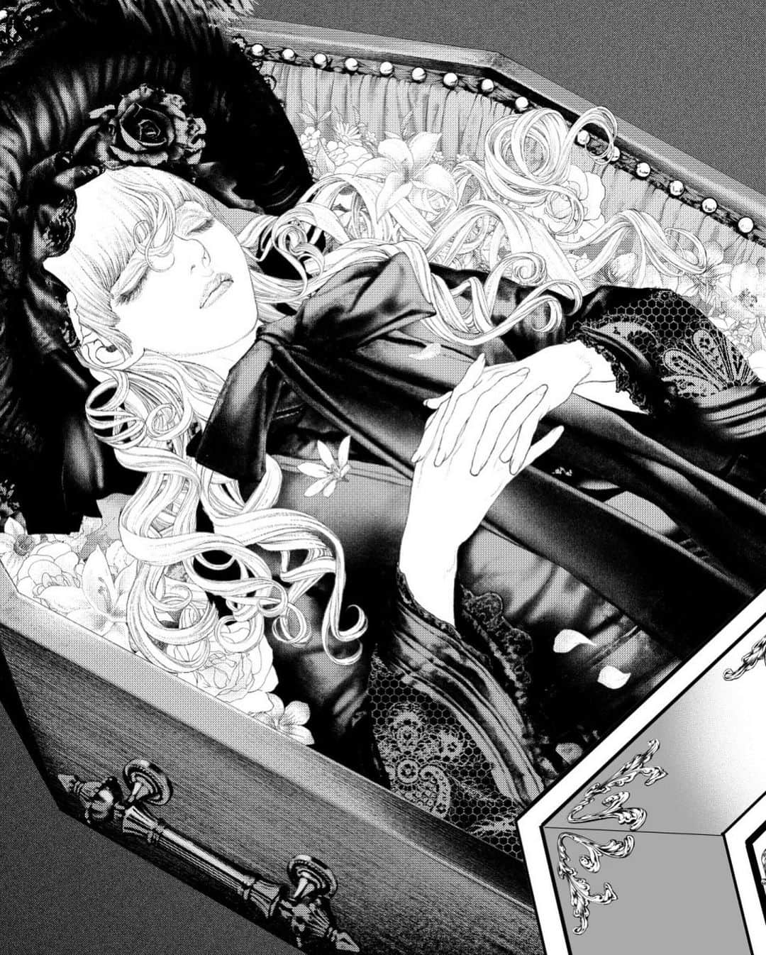坂本眞一のインスタグラム：「Drawing day 3  Luke "Lucy" Westenra   coffin  #DRCL #BramStoker #shinichisakamoto #Dracula」