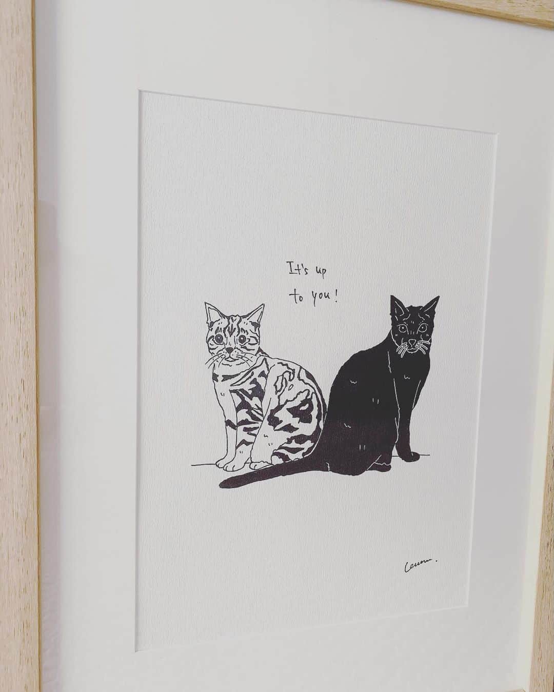 のインスタグラム：「@conan_artdrawing さんに、我が家のにゃんずを描いて頂きました❤️  かわいい😍  ありがとうございます💕大切に飾らせていただきます🐱  #ルークとアメリ #アート #インテリア」