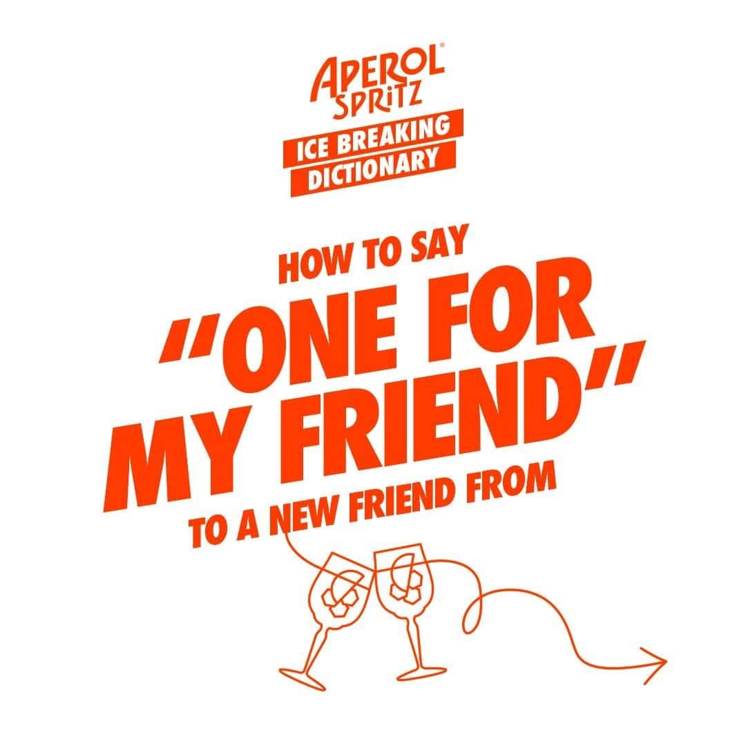 Aperol Spritzのインスタグラム：「Is there something better than enjoying an #AperolSpritz in the #summer? Only sharing it with friends from all over the world! Use our #IceBreakingDictionary to meet new people and enjoy an aperitivo together! #JoinTheJoy」