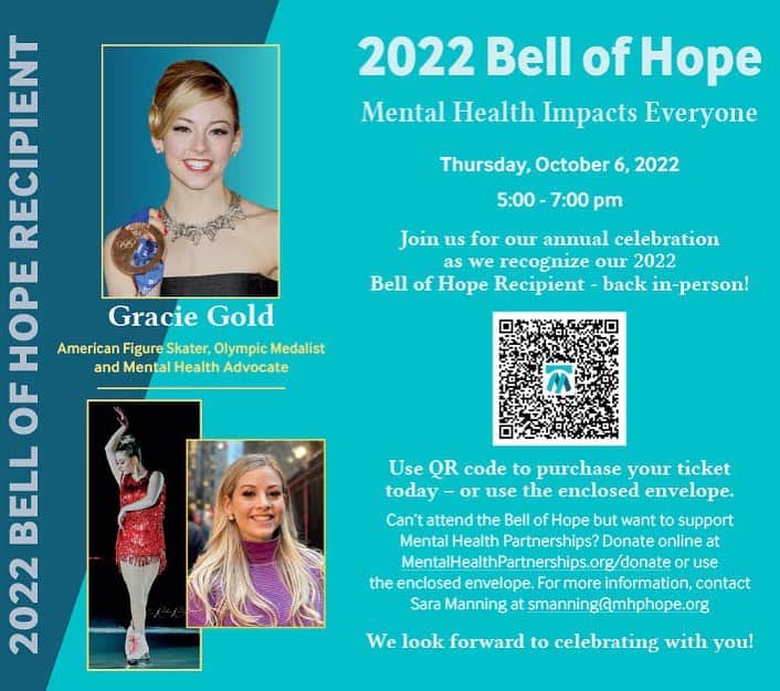 グレイシー・ゴールドのインスタグラム：「I am so incredibly honored to be receiving the 2022 Bell of Hope Award for my work in helping to break the stigma surrounding mental health 🖤  I’ll be sharing my story at the @mentalhealthpartnerships 23rd Annual Bell of Hope Celebration! 🥳  Come celebrate with all of us in Philly on October 6th. Click the link in my bio to get your tickets today!」
