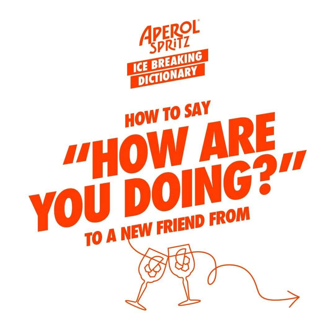 Aperol Spritzのインスタグラム：「What have you been up to this summer? Nothing is better than catching up with your friends in front of an #AperolSpritz. Use our #IceBreakingDictionary, chat with your friends and enjoy the evening! #JoinTheJoy」