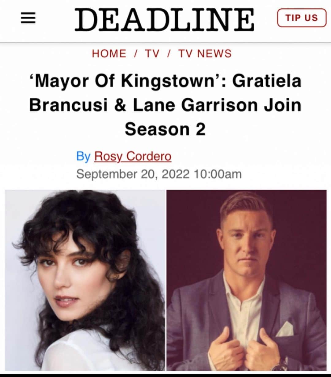 レイン・ギャリソンのインスタグラム：「So proud to be added to @mayorofkingstown the producers, writers and crew are top-notch and the show itself is 🔥can’t wait for everyone to tune in for season 2! Special thank you to @one.more.michael for all your hard work to make this happen.」