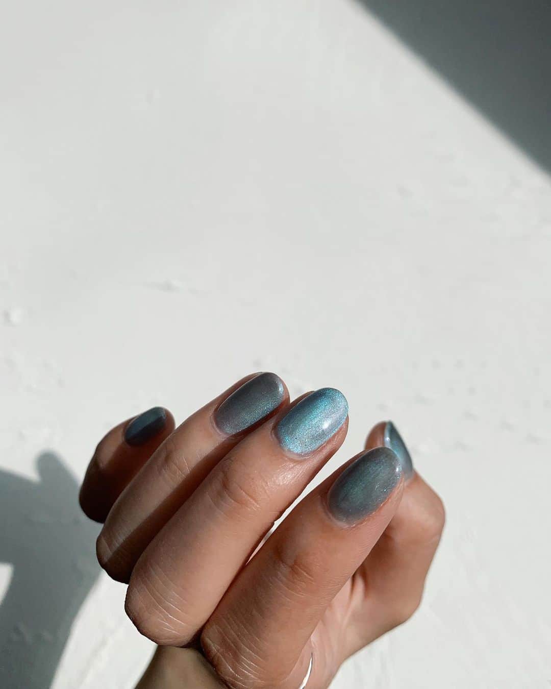 Shiho Sasakiのインスタグラム：「今月の💅 ブルーにもグレーにも みえるマグネットネイル🫐🧲  #nail」