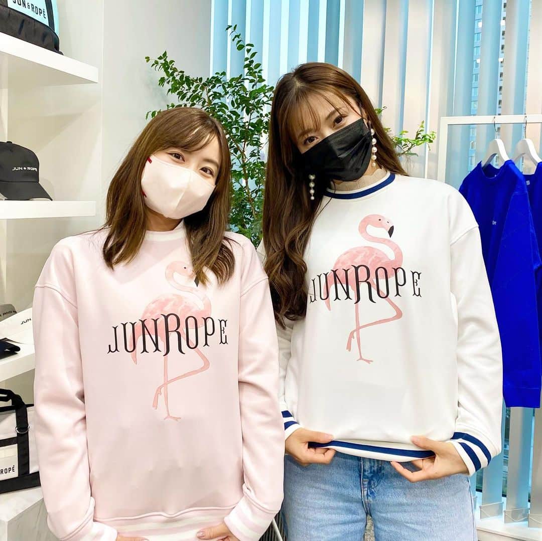 のインスタグラム：「かわいいフラミンゴ🦩 @junandrope 春夏展示会へ⛳️ なみきパイセンとオソロ頼んだ！ 真似していいよ❤️  かえでちゃんテストお疲れ様⛳️  #ゴルフ#ゴルフ女子#ゴルフコーデ #golf#ゴルフウェア」
