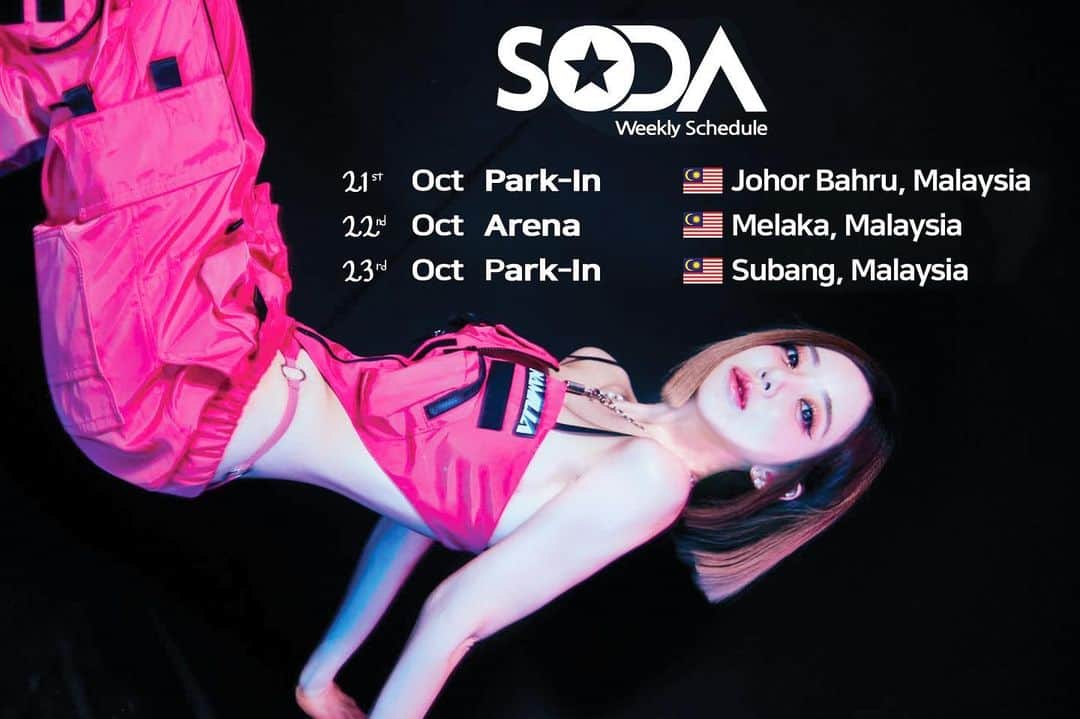 Dj Sodaのインスタグラム：「Hi Malaysia! I'm very excited to be back! 💖💖 One of the shows has been changed to Melaka at Arena club! I will be in 3 different cities so you can come to the nearest place and party with me 💃🏻💃🏻 See you soon 😘😘💕💕」