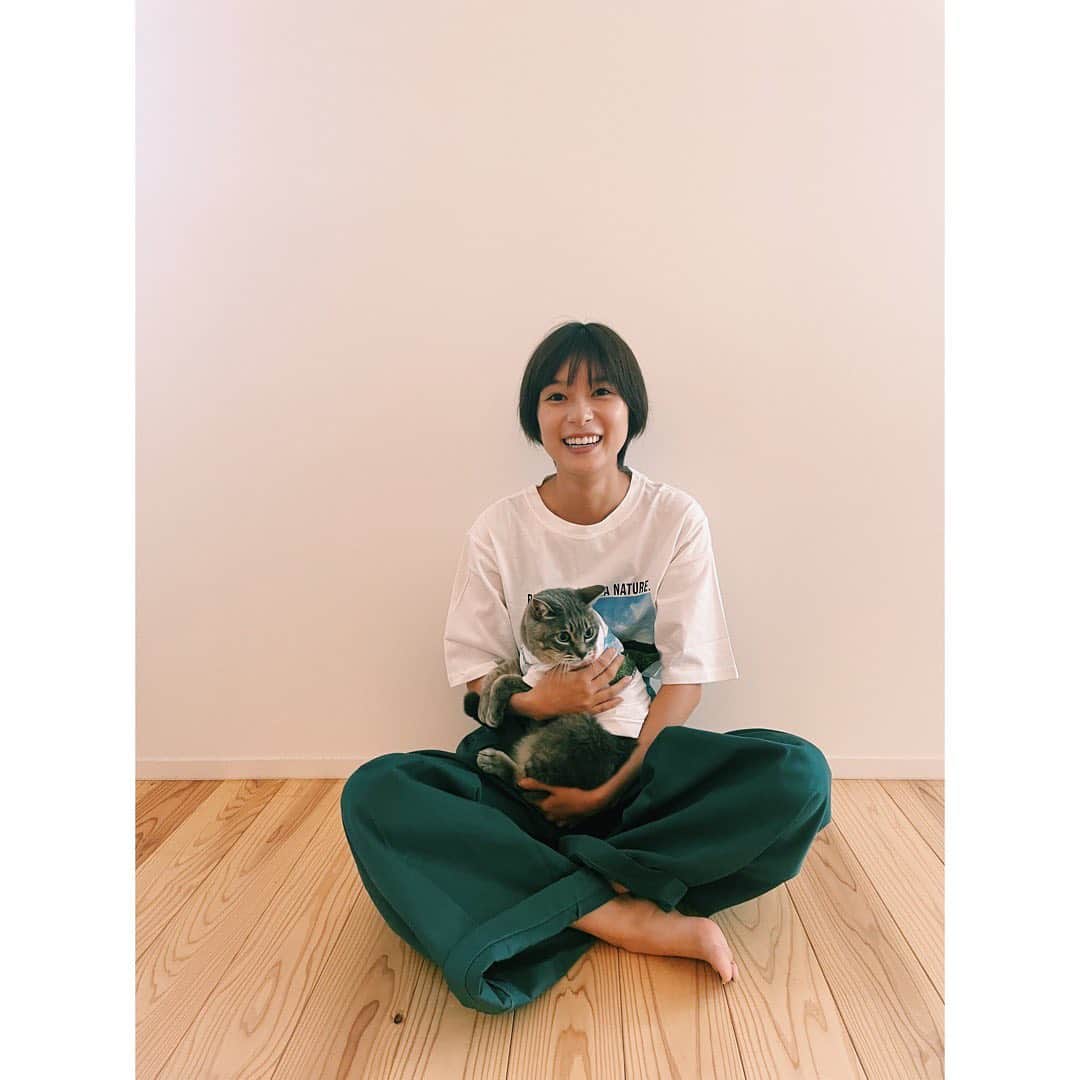 芳根京子さんのインスタグラム写真 - (芳根京子Instagram)「くまさんには少しサイズが小さかったので、ミルさんに着てもらってペアルック記念写真。  初めてお洋服着せてみたけど 似合うね😂  まんざらでもないご様子でしたが 撮影後すぐ脱がせました🐈 モデルさんありがとう🐈」9月29日 13時12分 - yoshinekyoko