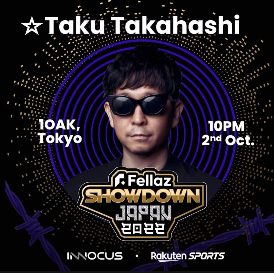 Taku Takahashiさんのインスタグラム写真 - (Taku TakahashiInstagram)「今日この後、『NBAジャパンゲームズ2022』（NBA Japan Games 2022 presented by Rakuten & NISSAN）のハーフタイムショーにBoAちゃんと出演します。 楽天TVかYouTubeで視聴してね。 ウォリアーズVSウィザーズの試合、楽しみ！  そして今夜はアフターパーティー！1OAKでFellaz Showdown Tokyo 2022というイベントに出演します。NFTも貰えるので是非遊びに来て下さい。チケットはこちらからゲットしてください→ https://fellaz.io/?p=549」10月2日 12時34分 - takudj
