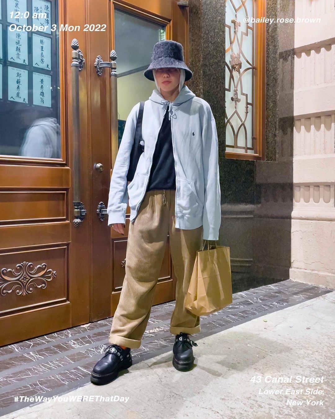 のインスタグラム：「Bailey @bailey.rose.brown on 43 #CanalStreet at 12:09 am, October 3 Monday 2022, #LowerEastSide #Manhattan #NewYork  #OutfitOfTheDay = #TheWayYouWEREThatDay  #TWYWTD #ShinichiTsutsui」