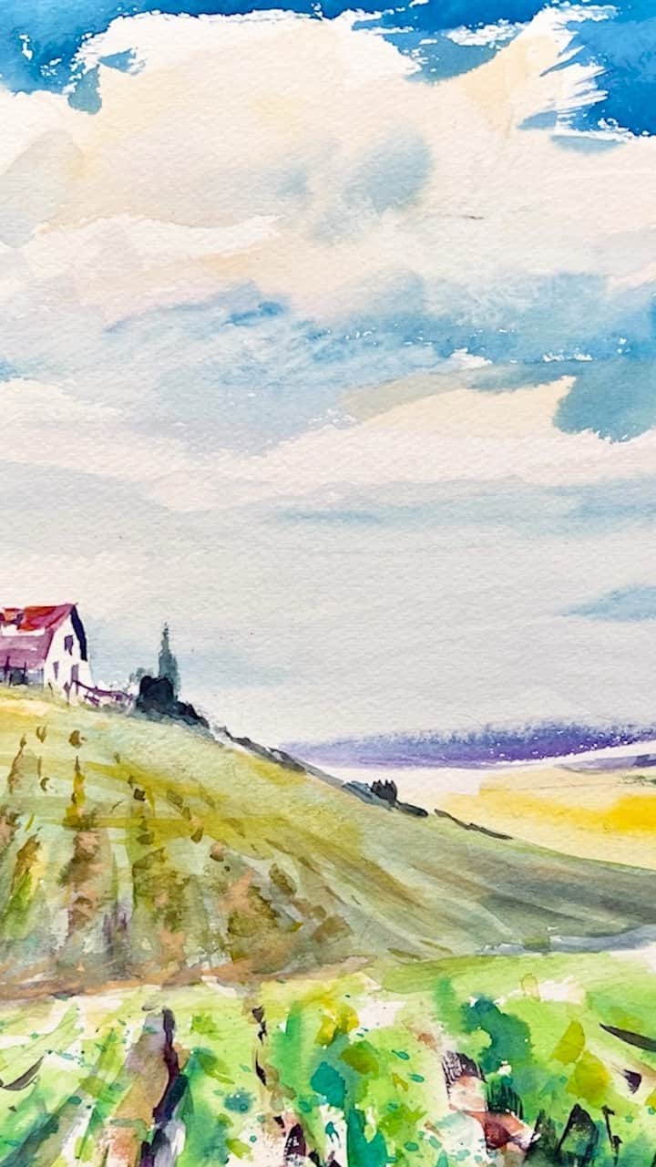 柴崎春通のインスタグラム：「Scenery of Hokkaido, Japan  YouTube: Watercolor by Shibasaki   【月9ドラマ】『PICU 小児集中治療室』台本の表紙をおじいちゃん先生が描いたよ  #shiba_watercolor #painting #drawing #watercolor #hokkaido #japan #ドラマ #月9フジ #吉沢亮」
