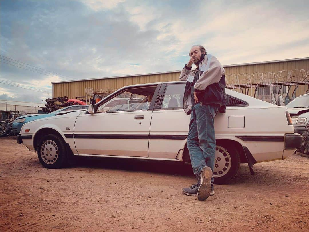 スティーブ・マウザキスのインスタグラム：「Me and my new Mitsubishi Cordia. Loved that car. The  glamour of making films eh?   The Stranger is in cinemas today.  Jokes aside it’s probably the most important and artistically fulfilling project I’ve ever had the good fortune to be a part of. Thank you to all for the support and lovely messages about it」