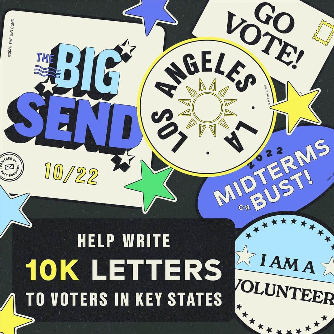 ケイコ・アジェナのインスタグラム：「🚨The midterms are coming! 🚨 Write letters to voters with me, @votefwd & Planned Parenthood on 10/22. Featuring a special performance from @LADanceProject, fun snacks, drinks & swag, special guests & crafting for kids. RSVP here: LINK IN BIO https://mobilize.us/s/cWariO」