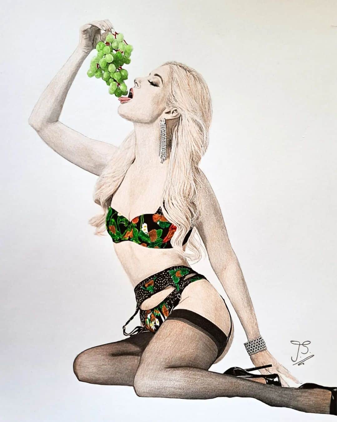 Charlotte Stokelyのインスタグラム：「Portrait drawing @charlottestokely ✍️🏼🎨 - "eat your grapes!"」