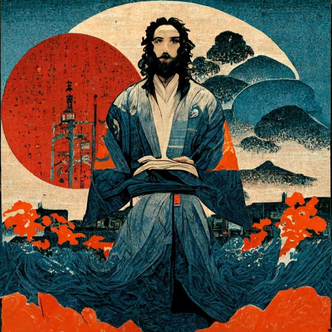 安達元一のインスタグラム：「#midjourney #NFT #JesusChrist  新作、描いてみました」