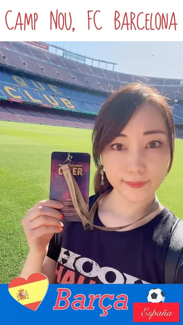 元井美貴のインスタグラム：「FCバルセロナのカンプ・ノウ・スタジアムツアーに行って来ました⚽️(スペインでもAEWフックハウゼンTを着る) #バルサ #barça #campnou #fcbarcelona #españa🇪🇸 #hookhausen」