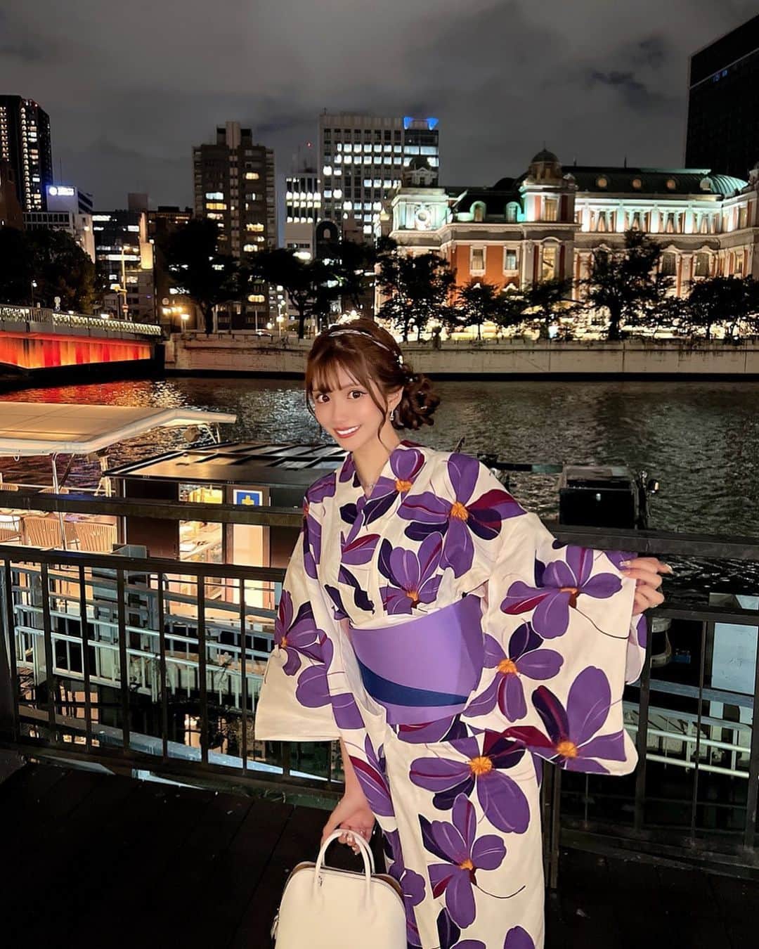 ひめかのインスタグラム：「💜🌼💜 #浴衣女子」