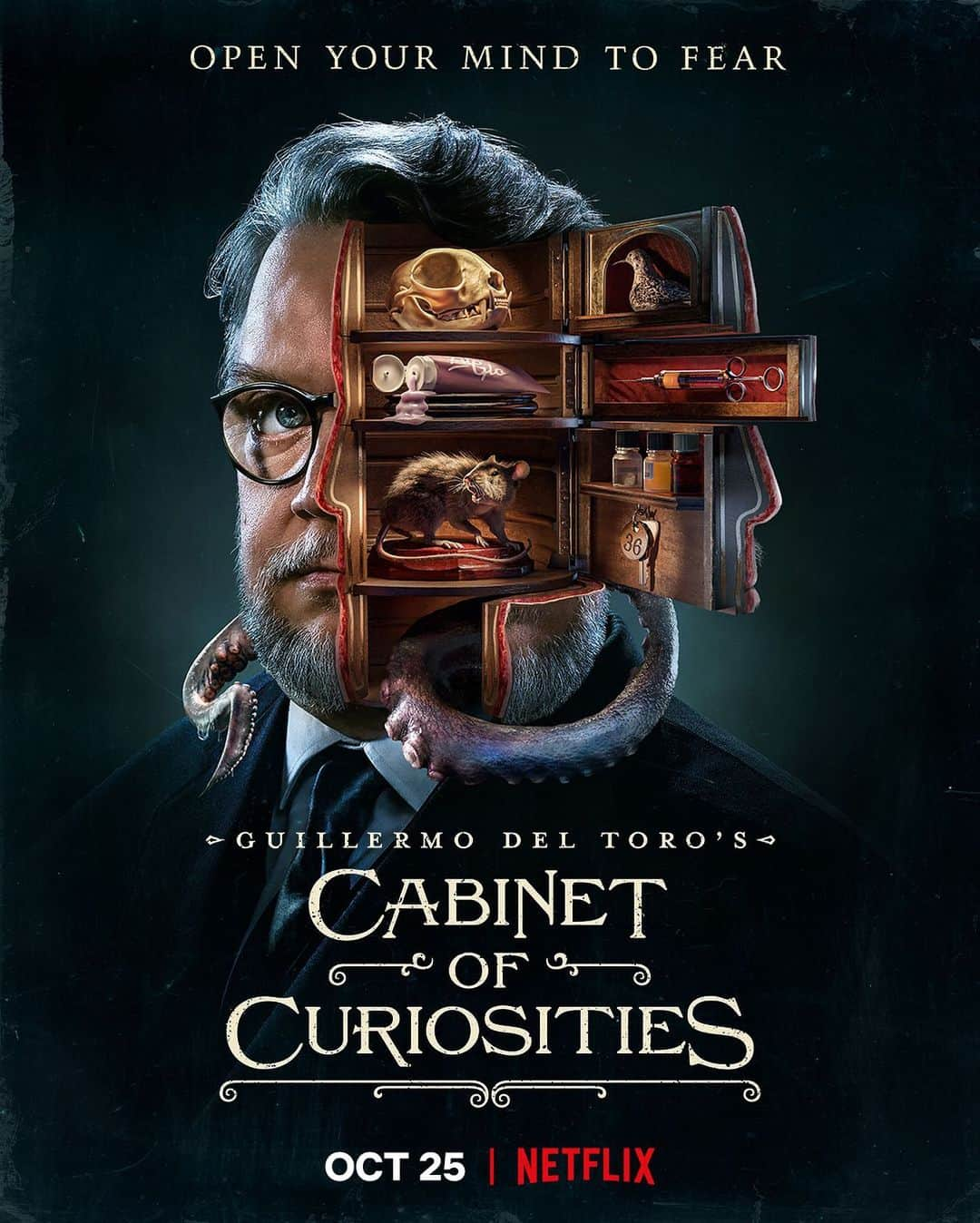 ルパート・グリントのインスタグラム：「4 nights. 8 chilling stories. Guillermo del Toro’s Cabinet of Curiosities begins October 25. @netflix @realgdt @catherinehardwicke」