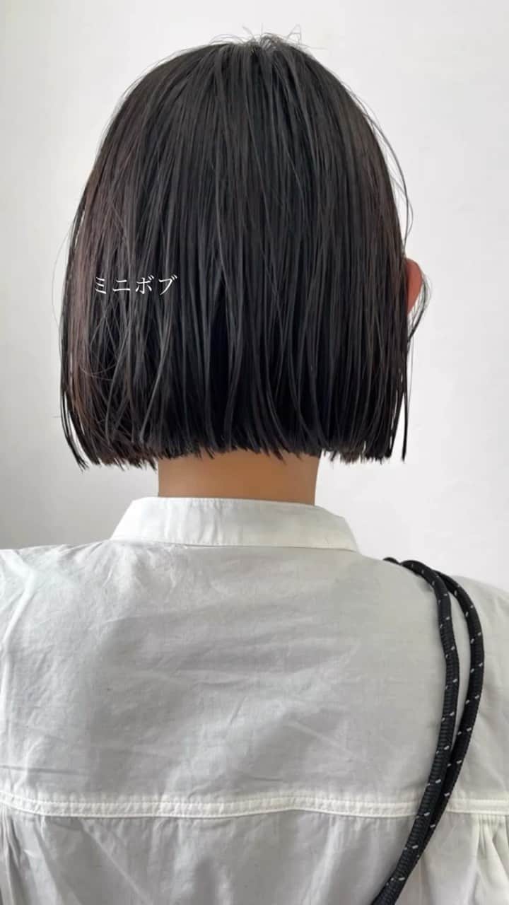 のインスタグラム：「いつもありがとうございます🥹 MINI BOB💎  #ボブヘア #ミニボブ  #黒髪 #黒髪ボブ #オン眉 #暗髪 #ボブ #ボブアレンジ #トラックオイルno3 #ヘアカタログララ #切りっぱなしボブ #前髪 #外ハネボブ #ショートボブ #岐阜市美容室」
