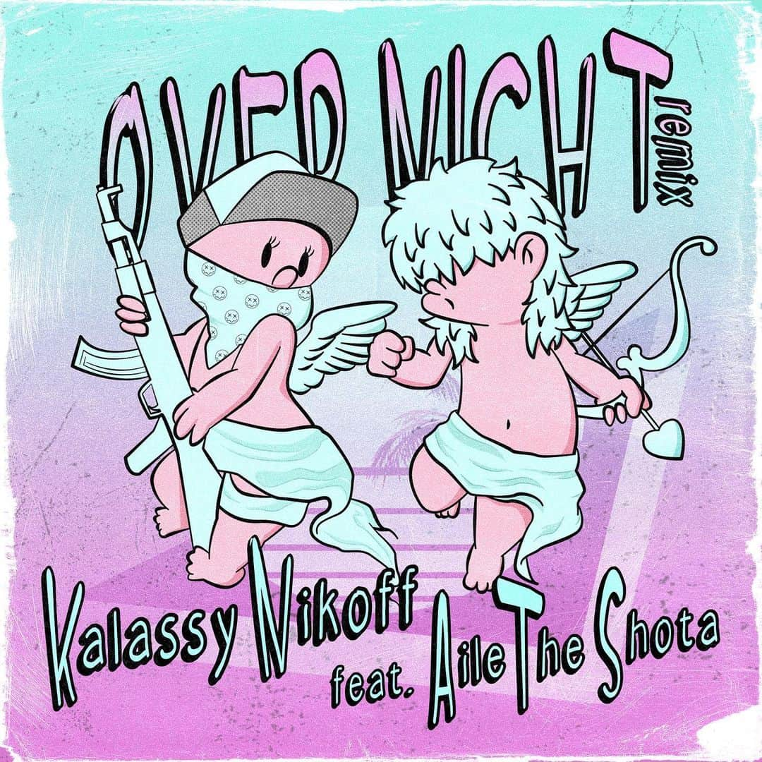 JOYSTICKKのインスタグラム：「. 10.14 OUT🔥🔥🔥 @ak69_official 君の Kalassy Nikoff名義 "Over Night Remix feat. Aile The Shota"  ジャケデザインさせてもらいました🎨 新キャラ作るの楽しかった👼🏻🖤」