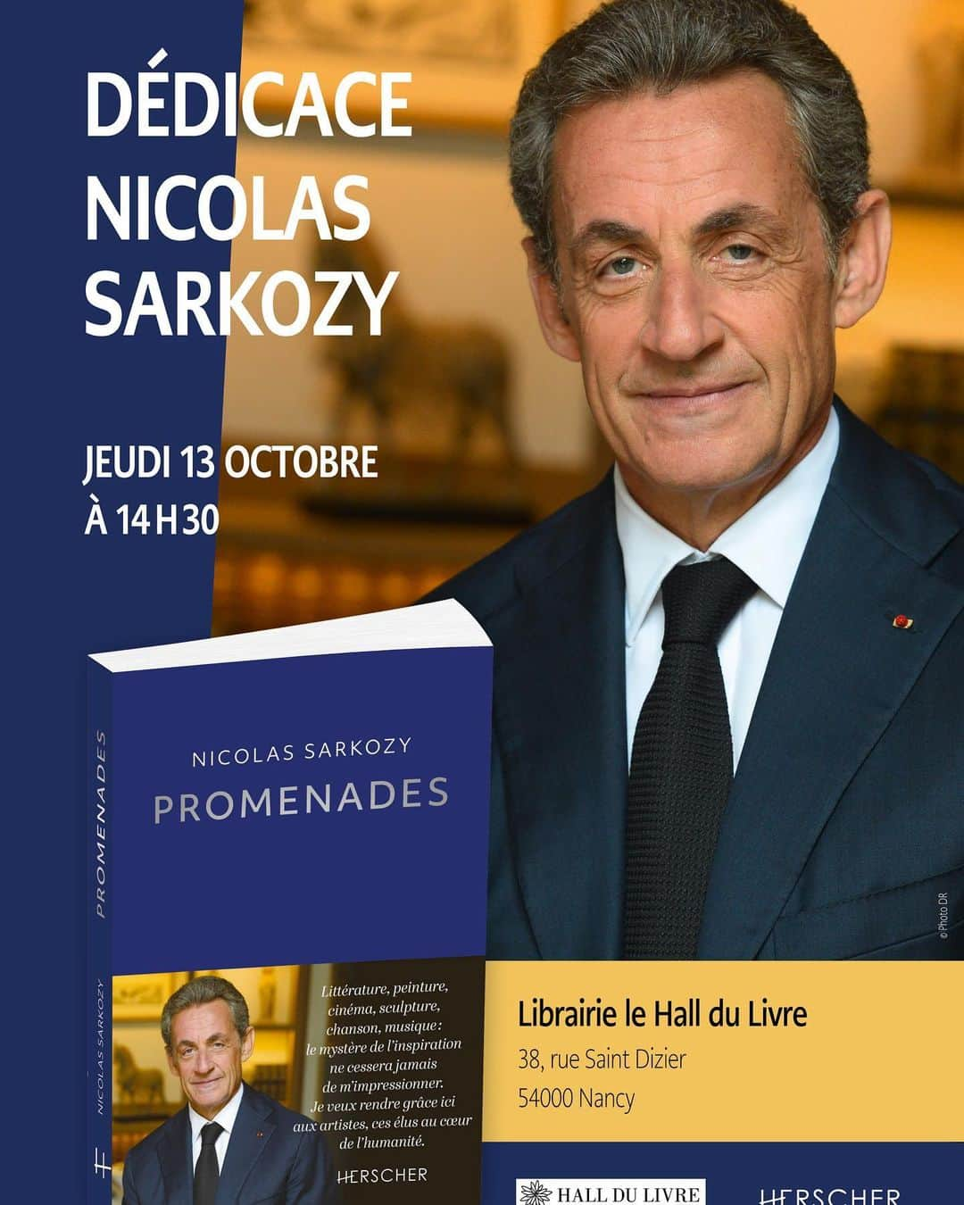 ニコラ・サルコジのインスタグラム：「Je serai demain à Nancy pour retrouver mes lecteurs au @librairie_halldulivre . Je m’en réjouis !」