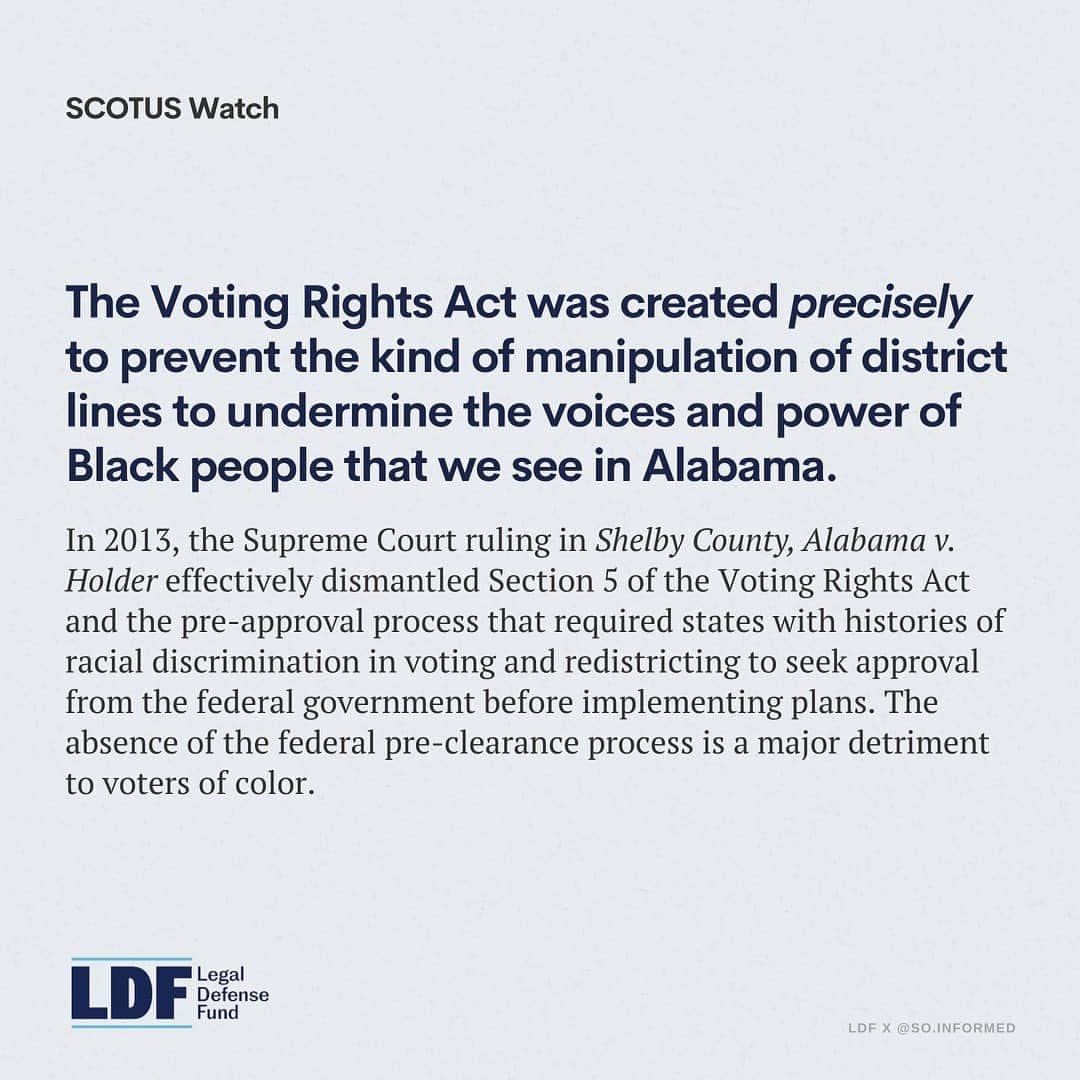 ソネクア・マーティン＝グリーンさんのインスタグラム写真 - (ソネクア・マーティン＝グリーンInstagram)「Alright y’all. So last week, the Supreme Court heard oral arguments in Merrill v. Milligan. This case centers on discriminatory redistricting practices in Alabama, which could have a widespread effect across the US. @NAACP_LDF and @So.Informed teamed up to share more about the case, how gerrymandered redistricting can dilute the power of Black voters, and why we must protect voting rights and fight for fair maps. It’s a lot to read but please, swipe. 🖤」10月13日 7時19分 - therealsonequa