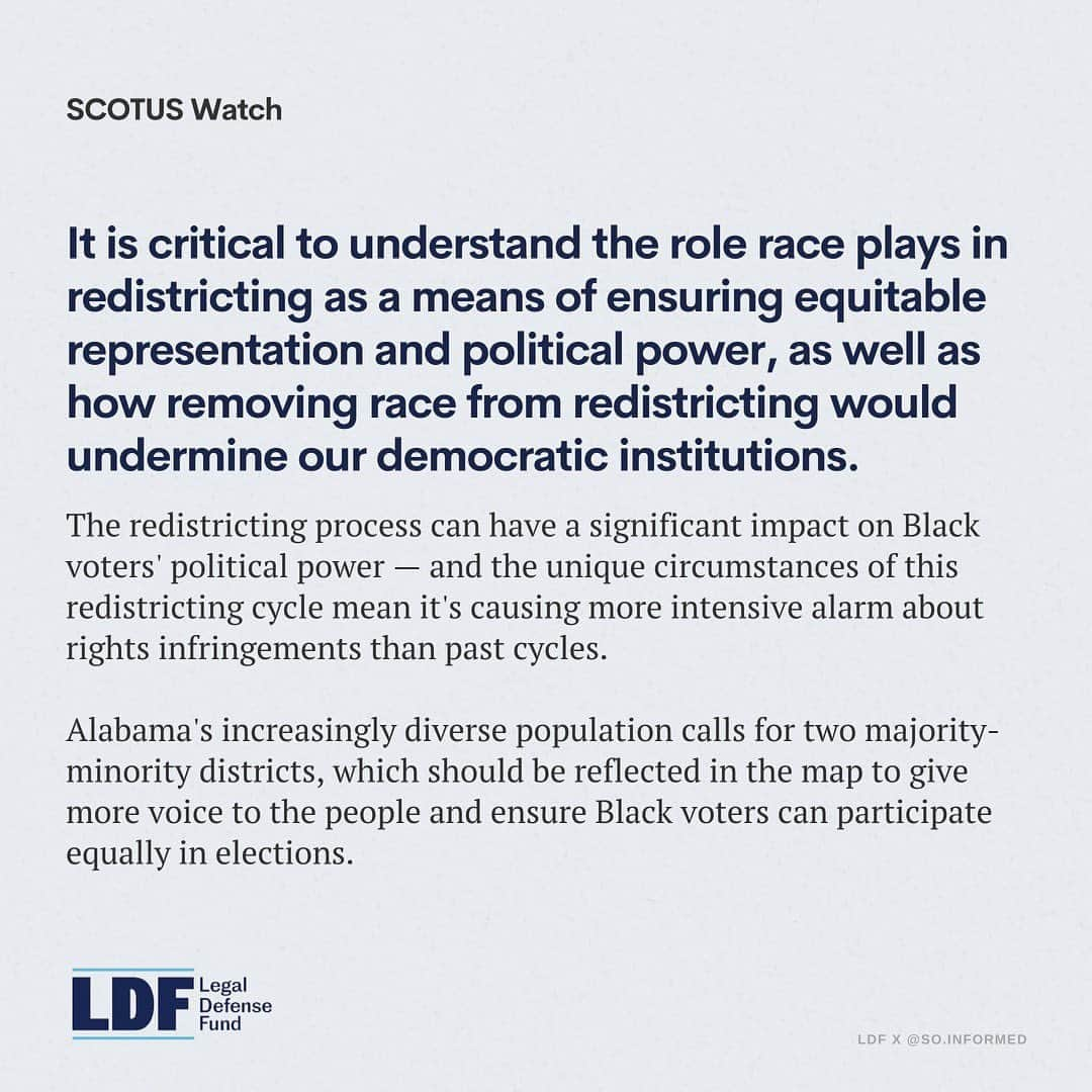 ソネクア・マーティン＝グリーンさんのインスタグラム写真 - (ソネクア・マーティン＝グリーンInstagram)「Alright y’all. So last week, the Supreme Court heard oral arguments in Merrill v. Milligan. This case centers on discriminatory redistricting practices in Alabama, which could have a widespread effect across the US. @NAACP_LDF and @So.Informed teamed up to share more about the case, how gerrymandered redistricting can dilute the power of Black voters, and why we must protect voting rights and fight for fair maps. It’s a lot to read but please, swipe. 🖤」10月13日 7時19分 - therealsonequa